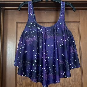 12Crazy Womens 2XL Top Only Bathing Suit Wolf Constellation Stars Tummy Control